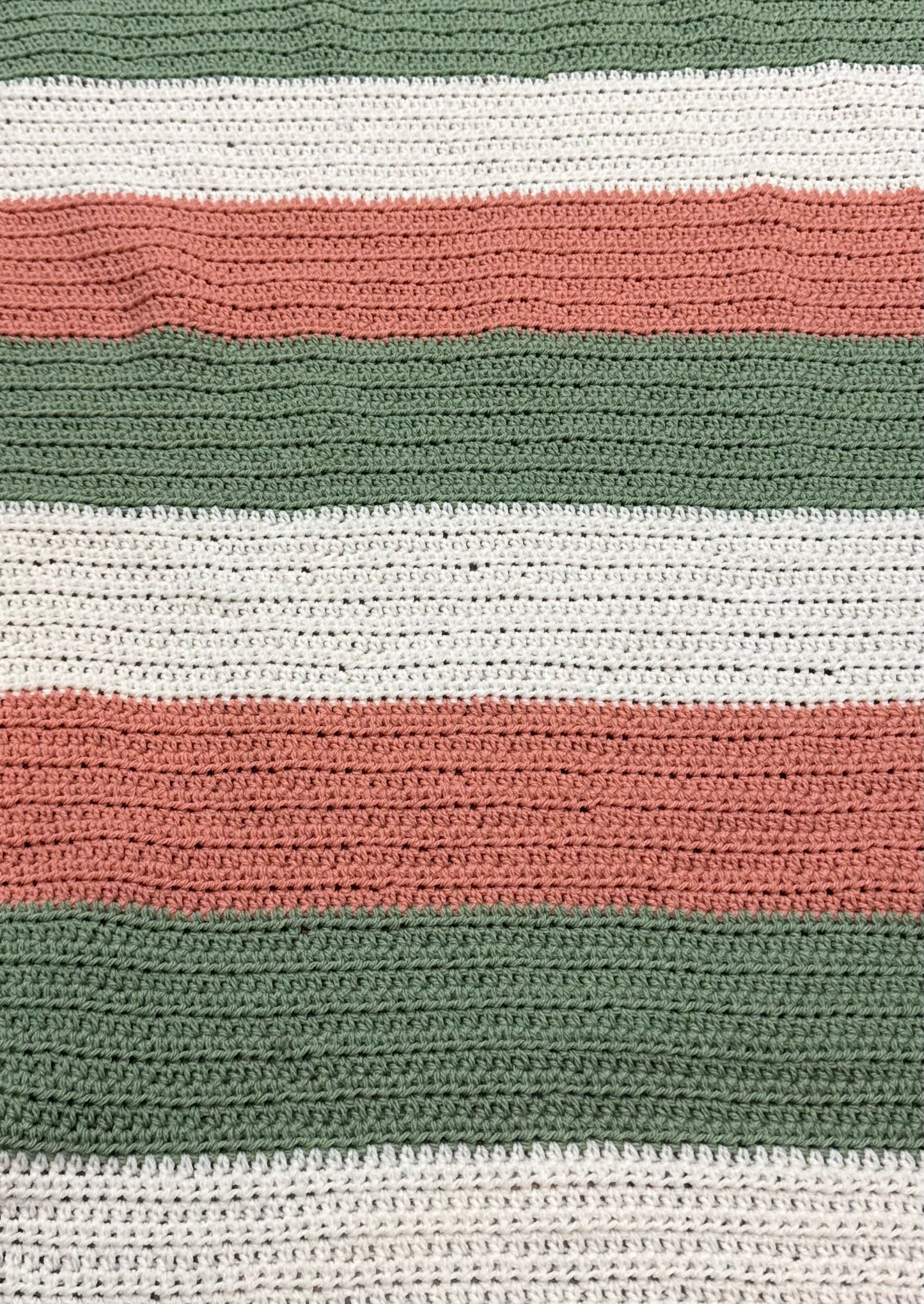 Handmade The Cosy Loop Baby Blanket - Cream Sage and Terracotta Stripe