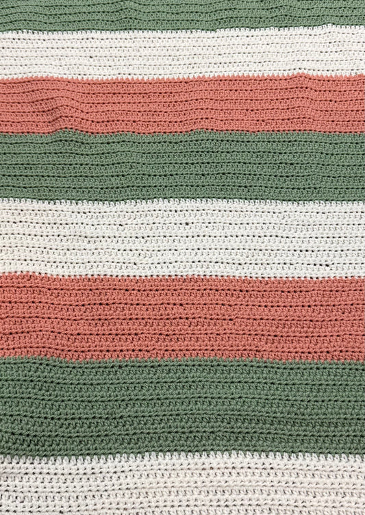 Handmade The Cosy Loop Baby Blanket - Cream Sage and Terracotta Stripe